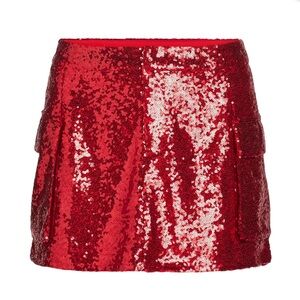 Sale! Steve Madden NYC Red Sequin Cargo Mini Skirt Pockets NWT Size XS 0-2 Party